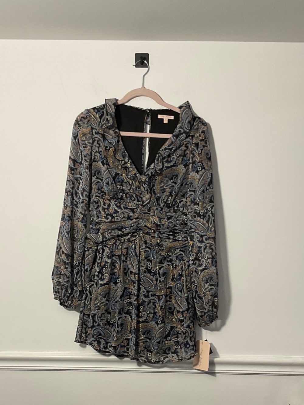 City Studio Paisley Twist-Front Long Sleeve Dress - Black & Blue